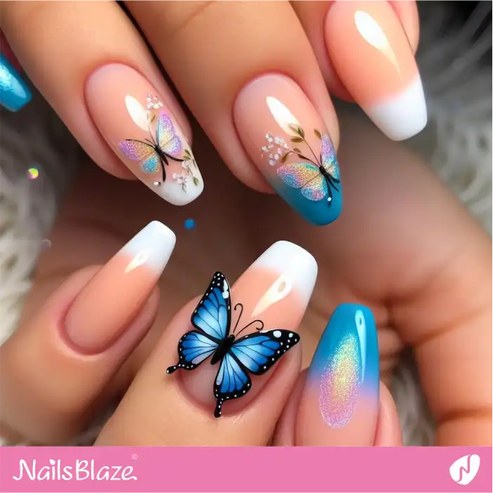 Peach Fuzz Nails with Gradient Glitter Butterflies | Color of the Year 2024 - NB1813